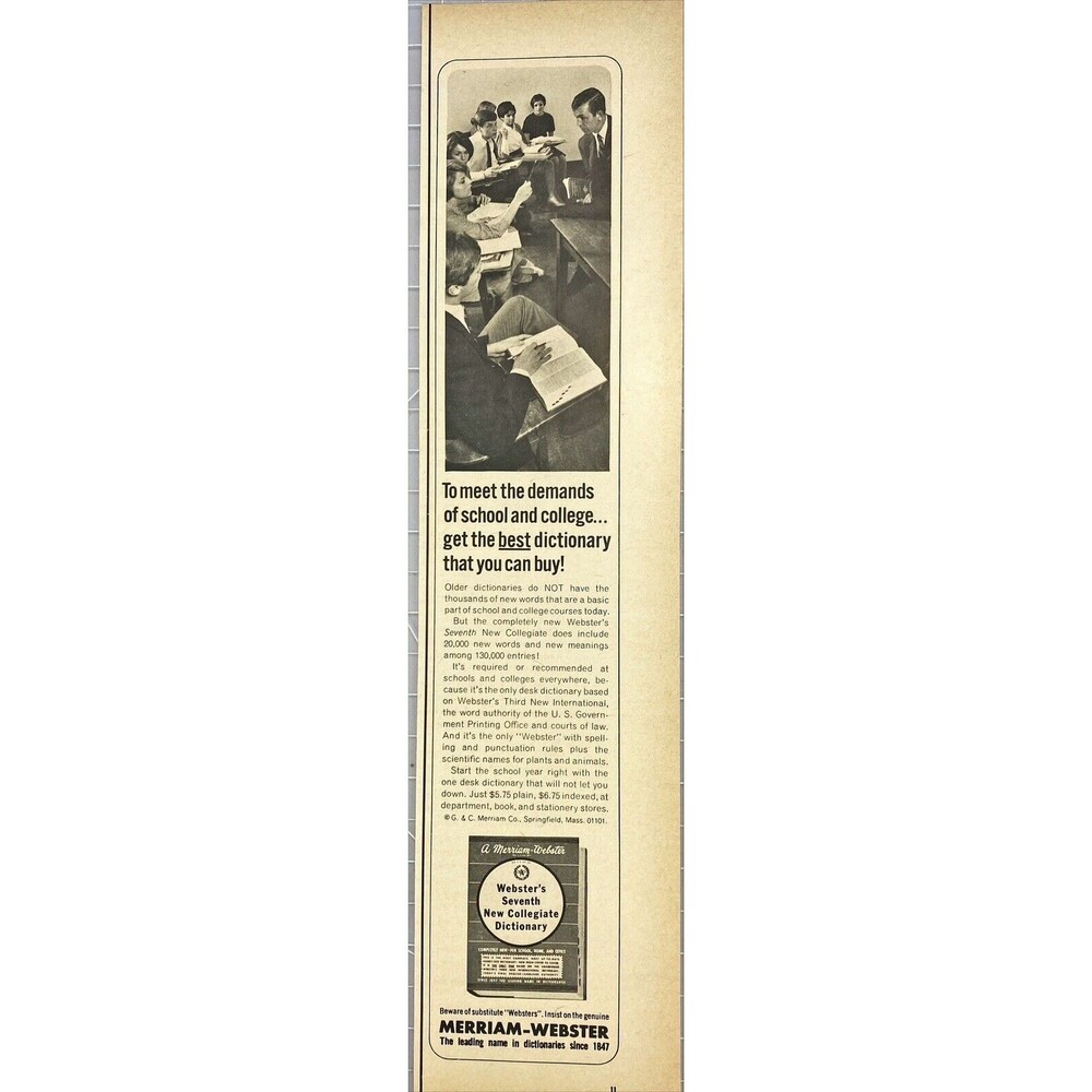 Merriam-Webster 7th New Collegiate Dictionary "Best You Can Buy!" Print Ad 1967
